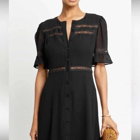 Reformation Black Midi Dress with Sheer Accents - Picture 3 of 8